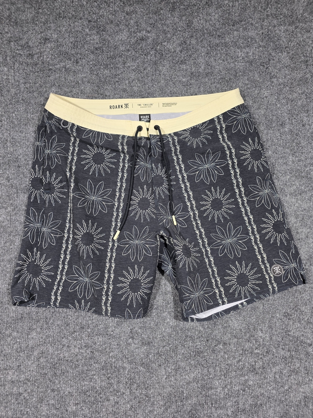 Roark Men’s Charcoal Floral Swim Trunks with Cream Waistband